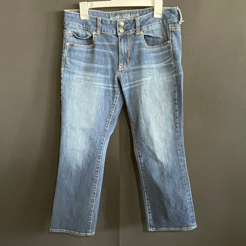 American Eagle Artist Crop Jeans Womens 14 Blue Medium Wash Good Super Stretch